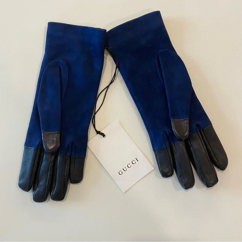 Gucci Marmont Logo Suede & Leather Gloves